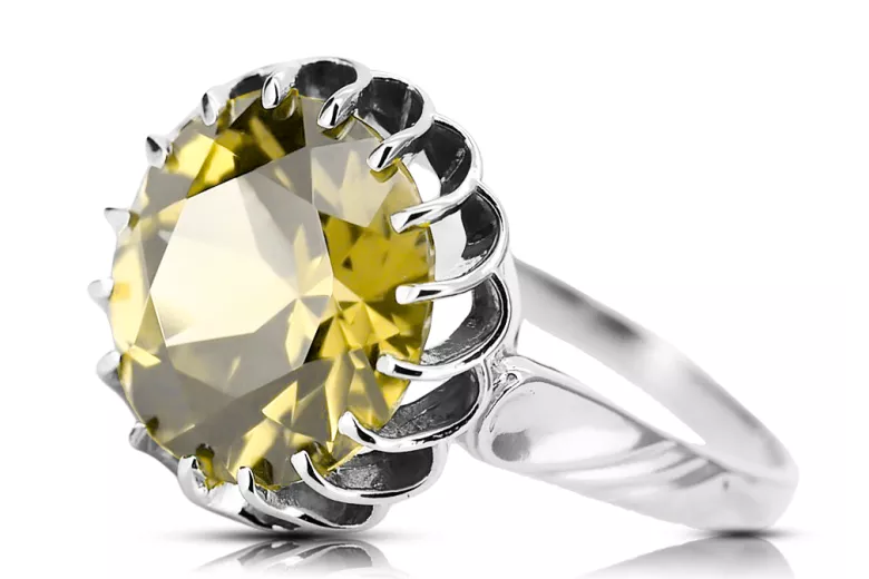 Žlutý Perydot Ring 925 Silver Vintage Unikátní VRC035S